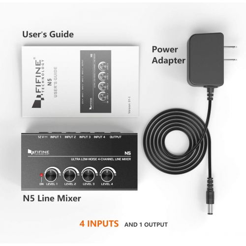  [아마존베스트]FIFINE TECHNOLOGY FIFINE Ultra Low-Noise 4-Channel Line Mixer for Sub-Mixing,4 Stereo Channel Mini Audio Mixer with AC adapter.Ideal for Small Club or Bar. As Microphones,Guitars,Bass,Keyboards or S