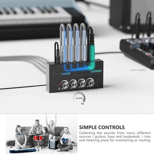  [아마존베스트]FIFINE TECHNOLOGY FIFINE Ultra Low-Noise 4-Channel Line Mixer for Sub-Mixing,4 Stereo Channel Mini Audio Mixer with AC adapter.Ideal for Small Club or Bar. As Microphones,Guitars,Bass,Keyboards or S