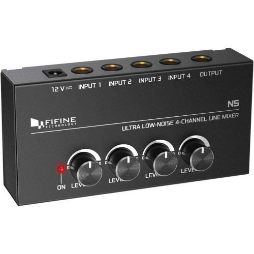  [아마존베스트]FIFINE TECHNOLOGY FIFINE Ultra Low-Noise 4-Channel Line Mixer for Sub-Mixing,4 Stereo Channel Mini Audio Mixer with AC adapter.Ideal for Small Club or Bar. As Microphones,Guitars,Bass,Keyboards or S