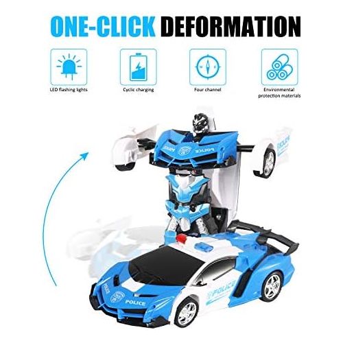  [아마존베스트]FIGROL Transform Car Robot, Robot Deformation Car Model Toy for Children, Transforming Robot Remote Control Car with One Button Transformation & Realistic Engine Sounds &360 Speed