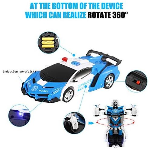  [아마존베스트]FIGROL Transform Car Robot, Robot Deformation Car Model Toy for Children, Transforming Robot Remote Control Car with One Button Transformation & Realistic Engine Sounds &360 Speed