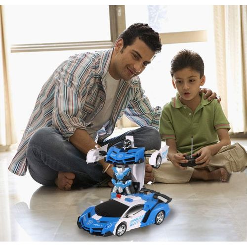  [아마존베스트]FIGROL Transform Car Robot, Robot Deformation Car Model Toy for Children, Transforming Robot Remote Control Car with One Button Transformation & Realistic Engine Sounds &360 Speed