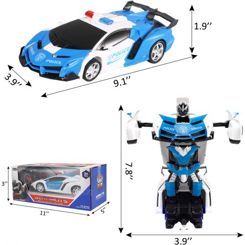  [아마존베스트]FIGROL Transform Car Robot, Robot Deformation Car Model Toy for Children, Transforming Robot Remote Control Car with One Button Transformation & Realistic Engine Sounds &360 Speed