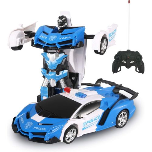  [아마존베스트]FIGROL Transform Car Robot, Robot Deformation Car Model Toy for Children, Transforming Robot Remote Control Car with One Button Transformation & Realistic Engine Sounds &360 Speed