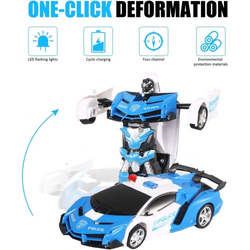  [아마존베스트]FIGROL Transform Car Robot, Robot Deformation Car Model Toy for Children, Transforming Robot Remote Control Car with One Button Transformation & Realistic Engine Sounds &360 Speed