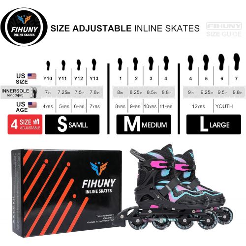  FIHUNY Adjustable Inline Skates for Kids with Light up Wheels ,Roller Blades Skates for Girls and Boys,Women