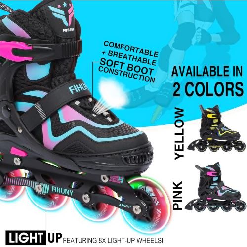  FIHUNY Adjustable Inline Skates for Kids with Light up Wheels ,Roller Blades Skates for Girls and Boys,Women