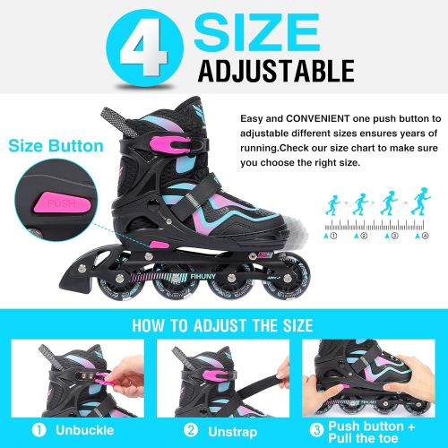  FIHUNY Adjustable Inline Skates for Kids with Light up Wheels ,Roller Blades Skates for Girls and Boys,Women