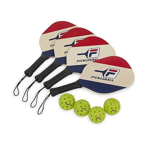  FILA Accessories Pickleball Net Set - Includes Pickleball Paddles Set of 4 with Regulation Size 4 Outdoor Balls & 10ft All Weather Mesh Net for Indoor or Outdoor Use - Lightweight, Quick & Easy Setup