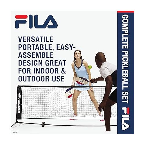  FILA Accessories Pickleball Net Set - Includes Pickleball Paddles Set of 4 with Regulation Size 4 Outdoor Balls & 10ft All Weather Mesh Net for Indoor or Outdoor Use - Lightweight, Quick & Easy Setup