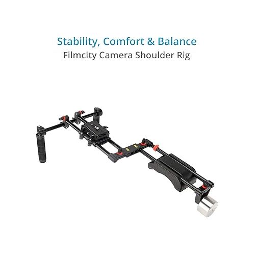  Shoulder Rig Kit w Matte Box & Follow Focus for DSLR Cameras. Ergonomic & Stable, 6” to 9” Convertible Size. Adjustable Handles, ¼” Threads. Comfy Shoulder Pad, Quick Release Plate (FC-03)