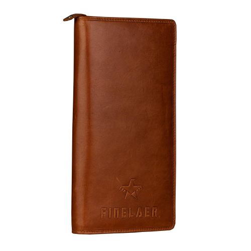  FINELAER Finelaer Men Brown Leather Travel Passport Wallet