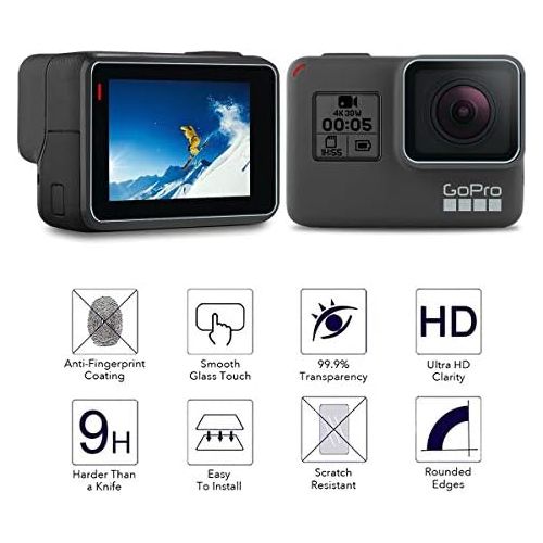  [아마존베스트]FINENIC Screen Protector for GoPro Hero 7(Only Black)/Hero HD(2018)/Hero 5/Hero 6, Ultra Clear Tempered Glass Screen Protector + Lens Protector + Lens Cap Cover Accessories【6-Pack】【Black+W