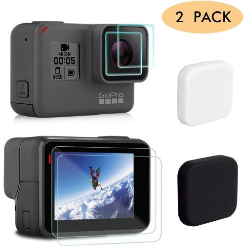  [아마존베스트]FINENIC Screen Protector for GoPro Hero 7(Only Black)/Hero HD(2018)/Hero 5/Hero 6, Ultra Clear Tempered Glass Screen Protector + Lens Protector + Lens Cap Cover Accessories【6-Pack】【Black+W