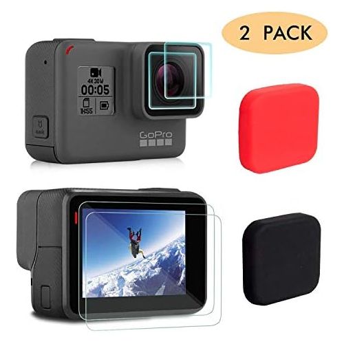  [아마존베스트]FINENIC Screen Protector for GoPro Hero 7 (Black Only) / 6/5/ 2018, Upgraded Tempered Glass Screen Protector Film+Tempered Glass Lens Film+Lens Cover Accessories 【6-Pack】【Black+Red