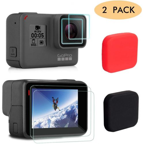  [아마존베스트]FINENIC Screen Protector for GoPro Hero 7 (Black Only) / 6/5/ 2018, Upgraded Tempered Glass Screen Protector Film+Tempered Glass Lens Film+Lens Cover Accessories 【6-Pack】【Black+Red