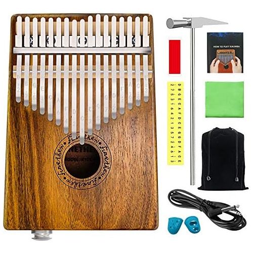  [아마존베스트]Kalimba Instrument 17 Keys Thumb Piano Koa Wood Body Ore Metal Tines with Pickup Jack, Tuning Tool and Carry Bag by Finether