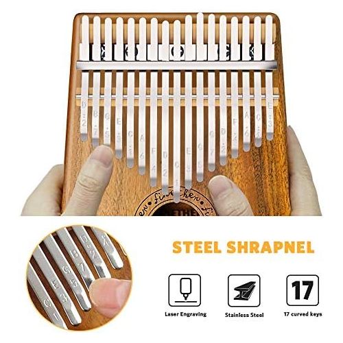  [아마존베스트]Kalimba Instrument 17 Keys Thumb Piano Koa Wood Body Ore Metal Tines with Pickup Jack, Tuning Tool and Carry Bag by Finether