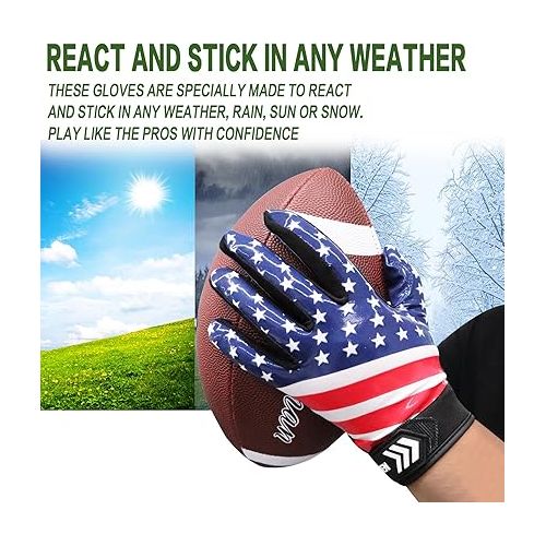  FINGER TEN Football Receiver Gloves Men Adult Receiving Gloves Pro 2.0 Grip Gloves Breathable in USA White Red Black Blue Small Large Medium X-Large