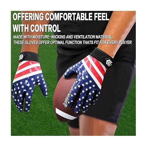  FINGER TEN Football Receiver Gloves Men Adult Receiving Gloves Pro 2.0 Grip Gloves Breathable in USA White Red Black Blue Small Large Medium X-Large