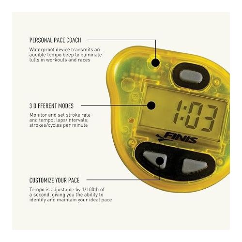  FINIS Tempo Trainer Pro Audible Metronome Pacing Device , Yellow/Blk, Small