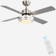 Indoor Ceiling Fan Light Fixtures - FINXIN Remote LED 48 Brushed Nickel Ceiling Fans For Bedroom,Living Room,Dining Room Including Motor,Remote Switch (48 4-Blades)
