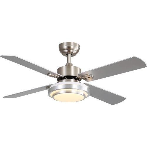  Indoor Ceiling Fan Light Fixtures - FINXIN Remote LED 48 Brushed Nickel Ceiling Fans For Bedroom,Living Room,Dining Room Including Motor,Remote Switch (48 4-Blades)