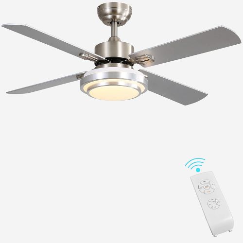  Indoor Ceiling Fan Light Fixtures - FINXIN Remote LED 48 Brushed Nickel Ceiling Fans For Bedroom,Living Room,Dining Room Including Motor,Remote Switch (48 4-Blades)