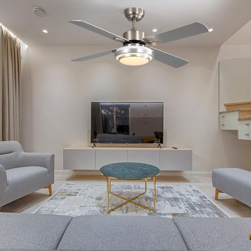  Indoor Ceiling Fan Light Fixtures - FINXIN Remote LED 48 Brushed Nickel Ceiling Fans For Bedroom,Living Room,Dining Room Including Motor,Remote Switch (48 4-Blades)