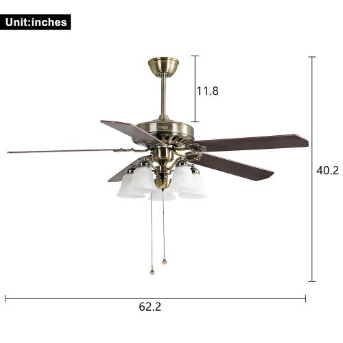  Indoor Ceiling Fan Light Fixtures - FINXIN FXCF09 (2018 New Design) Vintage New Bronze Remote 52 Ceiling Fans For Bedroom,Living Room,Dining Room Including Motor,5-Light,5-Blades,S