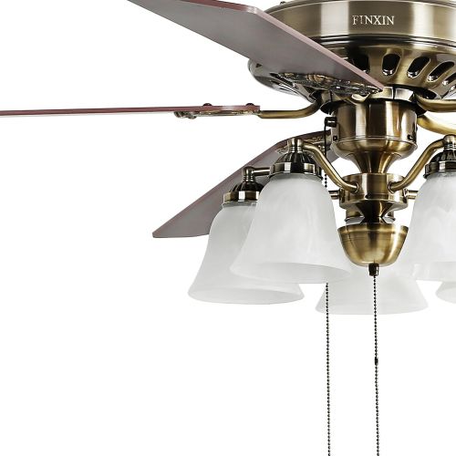 Indoor Ceiling Fan Light Fixtures - FINXIN FXCF09 (2018 New Design) Vintage New Bronze Remote 52 Ceiling Fans For Bedroom,Living Room,Dining Room Including Motor,5-Light,5-Blades,S
