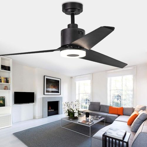  Indoor Ceiling Fan Light Fixtures - FINXIN Black Remote LED 52 Ceiling Fans For Bedroom,Living Room,Dining Room Including Motor,3-Blades,Remote Switch (Black)