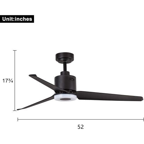  Indoor Ceiling Fan Light Fixtures - FINXIN Black Remote LED 52 Ceiling Fans For Bedroom,Living Room,Dining Room Including Motor,3-Blades,Remote Switch (Black)