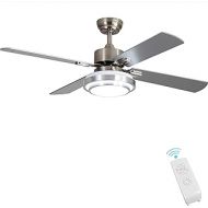 Indoor Ceiling Fan Light Fixtures - FINXIN Remote LED 52 Brushed Nickel Ceiling Fans For Bedroom,Living Room,Dining Room Including Motor,Remote Switch (4-Blades)