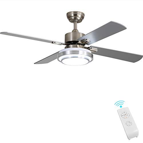  Indoor Ceiling Fan Light Fixtures - FINXIN Remote LED 52 Brushed Nickel Ceiling Fans For Bedroom,Living Room,Dining Room Including Motor,Remote Switch (4-Blades)