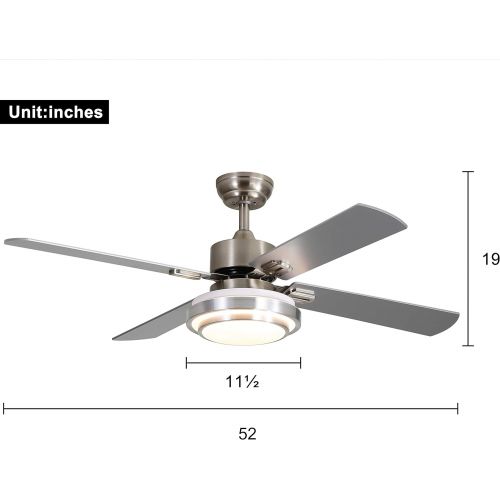  Indoor Ceiling Fan Light Fixtures - FINXIN Remote LED 52 Brushed Nickel Ceiling Fans For Bedroom,Living Room,Dining Room Including Motor,Remote Switch (4-Blades)