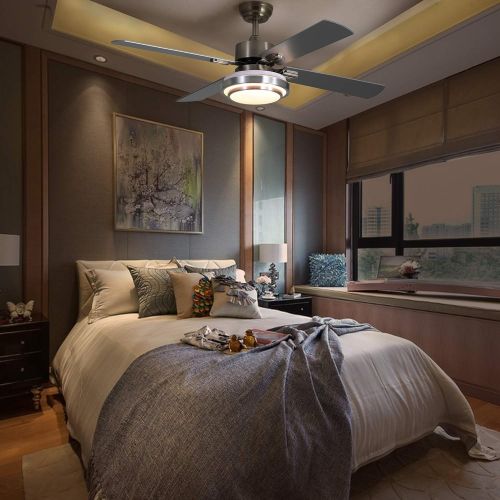  Indoor Ceiling Fan Light Fixtures - FINXIN Remote LED 52 Brushed Nickel Ceiling Fans For Bedroom,Living Room,Dining Room Including Motor,Remote Switch (4-Blades)