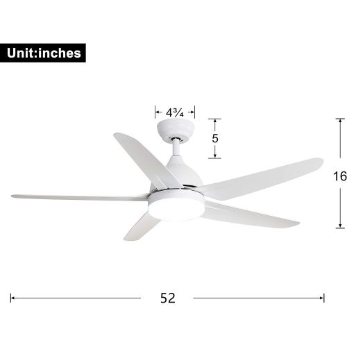  Indoor Ceiling Fan Light Fixtures - FINXIN White Remote LED 52 Ceiling Fans For Bedroom,Living Room,Dining Room Including Motor,5-Blades,Remote Switch (5-Blades)