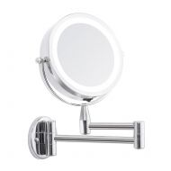 FIRMLOC Lighted LED Makeup Comestic Mirror Wall Mounted Double Side Vanity Mirror 3X/1X Magnification 360° Rotation Adjustable Stainless Steel, Powered by 4 x AAA Batteries (not In