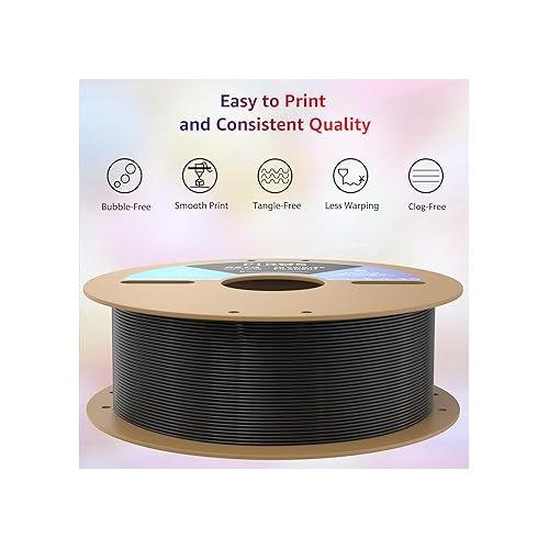  FIROS PETG 3D Printer Filament, 1kg(2.2lbs) Spool PETG Filament 3D Printing Filament, 1.75mm Dimensional 3D Printer Filament, Fit Most FDM Printer, 1 Pack PETG Black