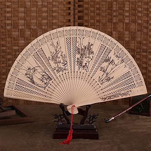  [아마존베스트]FIRSS Folding Hand Fan Wood Carved Bamboo Handheld Folding Fan Vintage Hand Fan Chinese Folding Fan Wall Decoration Summer Party Wedding Folding Fan A