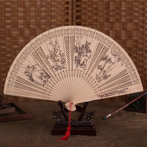  [아마존베스트]FIRSS Folding Hand Fan Wood Carved Bamboo Handheld Folding Fan Vintage Hand Fan Chinese Folding Fan Wall Decoration Summer Party Wedding Folding Fan A