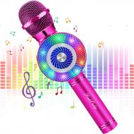 FishOaky Karaoke Microphone, Kids Bluetooth Karaoke Microphone Portable Mic Player Speaker with LED for Christmas Birthday Home Party KTV Outdoor