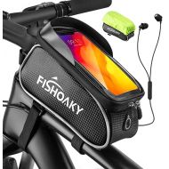 Bike Front Frame Bags, FISHOAKY Waterproof Bicycle Phone Mount Bag, Sensitive Touch Screen Sun Visor Large Capacity Top Tube Bike Bag Fits for iPhone 12 Pro 11 X Xs Max 8 plus Belo