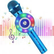 [아마존베스트]FishOaky Karaoke Microphone[Updated], Kids Wireless Bluetooth Karaoke Microphone Portable Mic Player Speaker with LED for Christmas Birthday Home Party KTV Outdoor