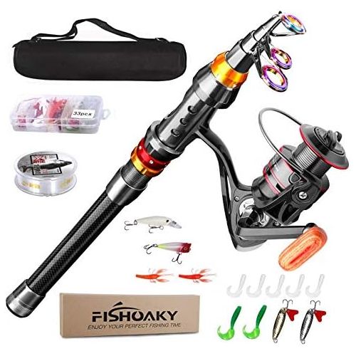  [아마존베스트]FISHOAKY Telescopic Fishing Rod, Carbon Fibre Fishing Rod, Fishing Rod Pole for Saltwater Freshwater | Children & Adults | Boat, Surf, Lake, Daiwa, Dam, Ocean, Sea, Junior