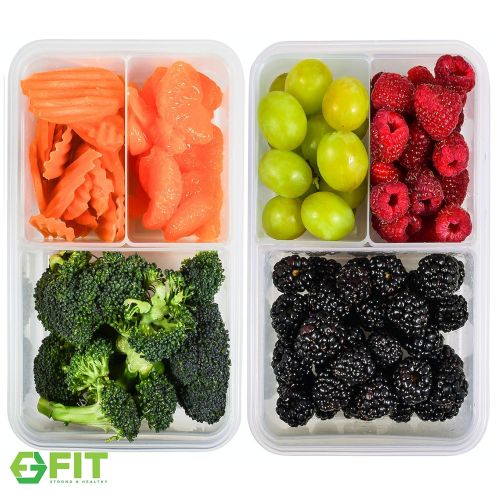  FIT, Strong & Healthy [2 Pack] Bento Lunch Box Meal Prep Containers (38 oz) - Food Storage Containers With Lids, Portion Control Containers, Divided Lunch Containers, Lunch Boxes for Adults and Kids, Le