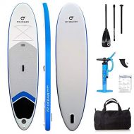 FIT OCEAN aufblasbares Stand Up Paddle Board Sets. EINFACHER PADDELN Lernen: SICHERES Stehen UND SUPER AUFTRIEB. Doppelhub-Pumpe + leichtes Paddel + Grosse Tragetasche