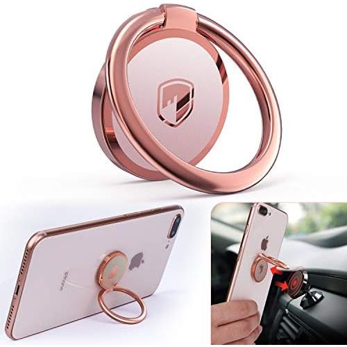  [아마존베스트]Phone Ring Holder Finger Kickstand - FITFORT 360° Rotation Metal Ring Grip for Magnetic Car Mount Compatible with All Smartphone-Rose Gold