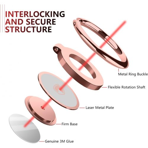  [아마존베스트]Phone Ring Holder Finger Kickstand - FITFORT 360° Rotation Metal Ring Grip for Magnetic Car Mount Compatible with All Smartphone-Rose Gold